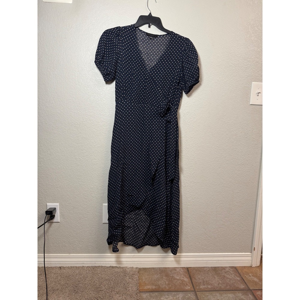 Sanctuary Navy Blue Polka Dot Wrap Midi Dress Short Puff Sleeve D1127-R9M816 2
